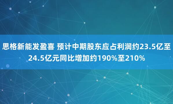 思格新能发盈喜 预计中期股东应占利润约23.5亿至24.5亿元同比增加约190%至210%